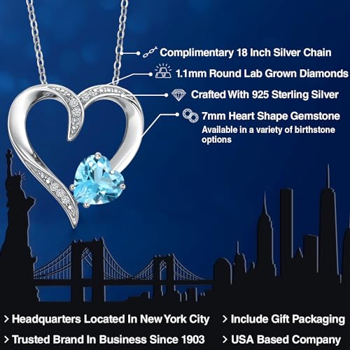 Gem Stone King Customized and Personalized 7MM Heart Shape Gemstone Birthstone and White Lab Grown Diamond Name Pendant Necklace For Women | 925 Sterling Silver | With 18 Inch Silver Chain2
