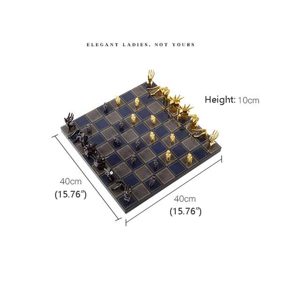 MU Scacchi in Metallo Scacchi Pezzi Solidi Di Legno Scacchiera High Grade Giochi Di Scacchi Professionali Set Soggiorno Regalo Del Mestiere Ornamenti Chess Set,Nero