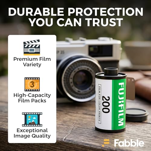 Película Fujifilm 200 Color Negative (35 mm, 36 exposiciones, paquete de 3) con estuche protector Fabble para 3 rollos de película miniatura 6