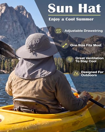 Image of Home Prefer UPF 50+ Mens Wide Brim Fishing Hat with Neck Flap Sun Hat for Men Women Sun Protection Cap