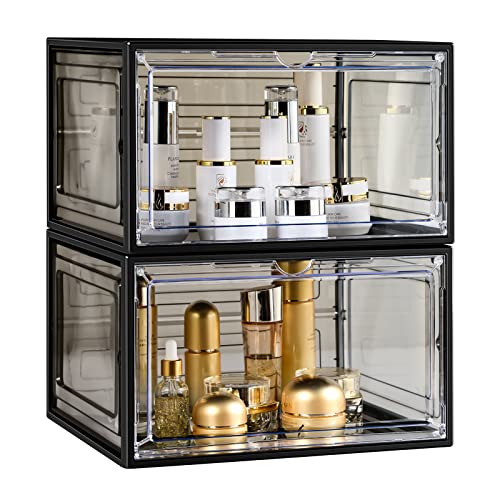 2Pack Plastic Makeup Organizer Storage, Large Capactiy Bathroom Organizer for ...
