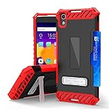 Beyond Cell Compatible with Alcatel One Touch Idol 4/ Nitro 49 Case/Trishield Durable Shockproof High Impact Rugged Case Black Red Phone Cover with Built in Kickstand