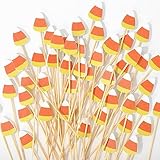 Whaline 100Pcs Halloween Decorative Cocktail Picks Candy Corn Toothpicks Skewers Bamboo Cupcake Toppers Fruit Food Toothpicks for Halloween Appetizers Food Drink Decor