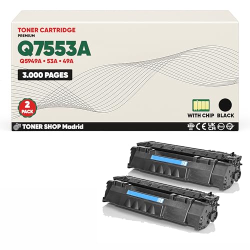 BDink Tóner Compatible HP 53A/49A Q7553A Q5949A Negro (Pack 2) con Chip para LaserJet 1160 1160LE 1320 1320N 1320NW 1320TN 3390 3392 M2727 M2727NF P2010 P2014 P2015 Rendimiento 3.000 Páginas