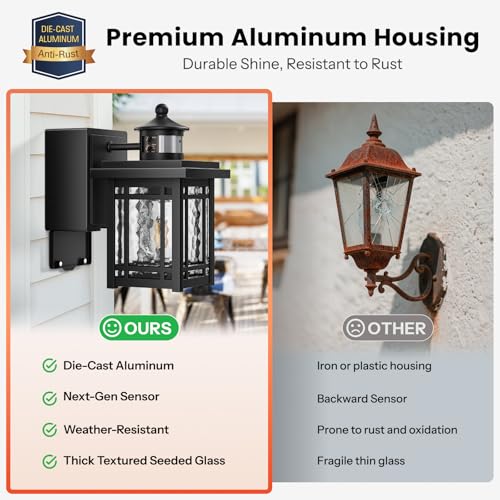 Image of Gleamz 2-Pack Porch Light with Outlet, Anti-rust Front Door Light, Black Dusk to Dawn Motion Sensor Outdoor Porch Lights, 5 Modes Adjustable Brightness Waterproof Outside Garage Lights for House Patio