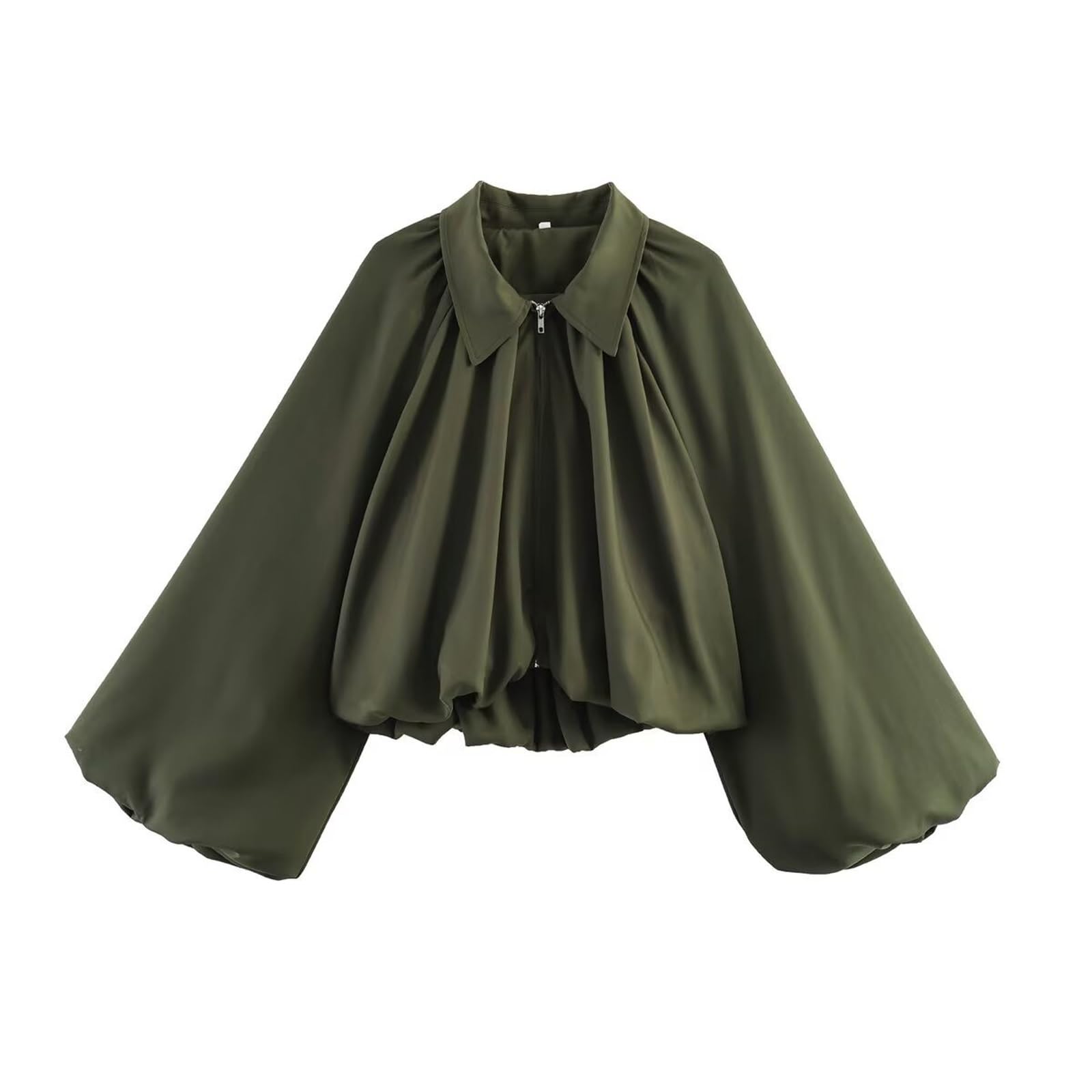 Chaqueta Pilot de manga larga abombada para mujer, cuello alto, corta, casual, holgada, ligera, color sólido
