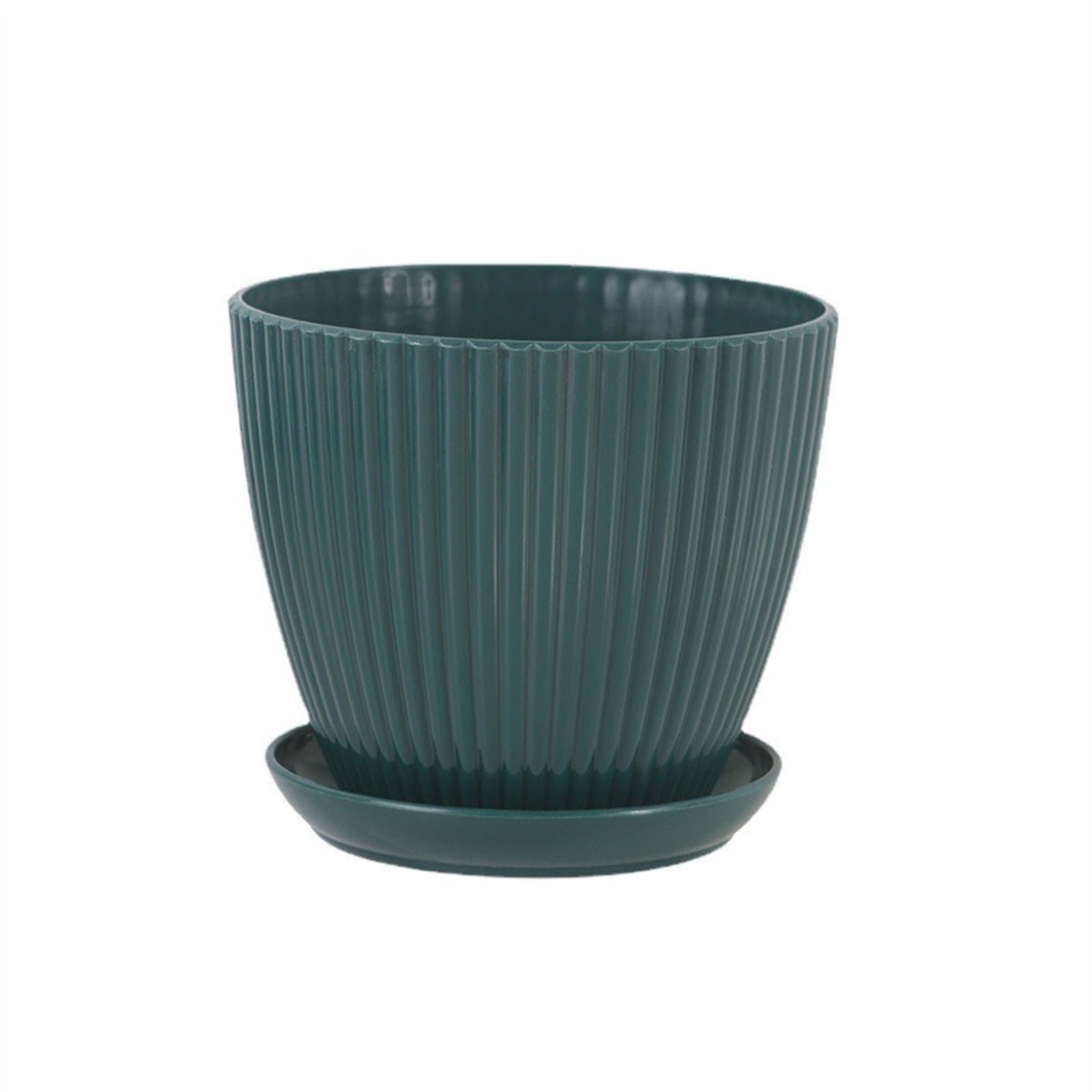 XPSHP25112 indoor plant pot Plant Pots in Resin Solid Color Decorative with Tray Indoor And Outdoor Vertical Pattern Flower Nursery Cultivation Green Succulent For balcony decoration(Green,S 9x8cm)