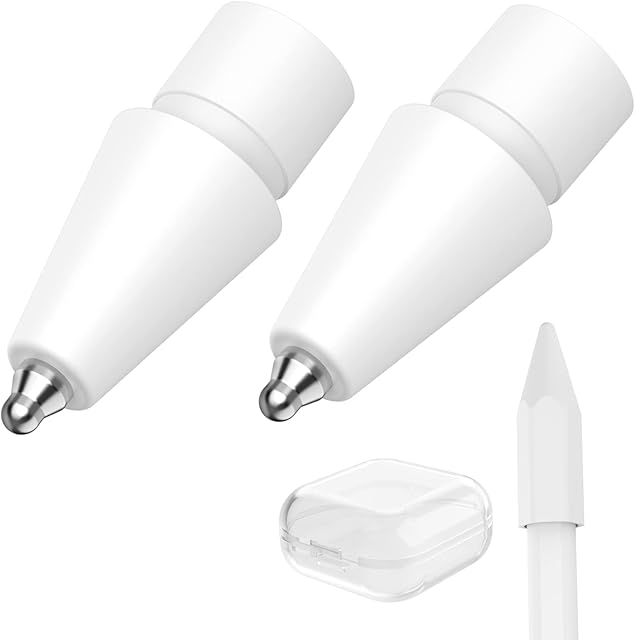 AHASTYLE Upgraded Tips for Apple Pencil 1st & 2nd Gen Replacement Apple Pencil Nibs No Wear Out Fine Point Precise Control Apple Pencil Tips Compatible with iPad Pro [2 Pack] (White + White)