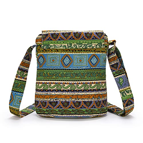 Opqrstu Women's Retro Small Size Canvas Shoulder Bag Hippie Hobo Crossbody Handbag Casual Tote (Green) #TOP1