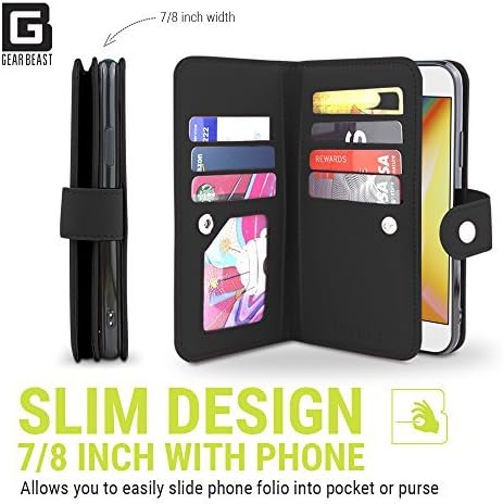 Gear Beast Flip Cover Dual Folio Case fits iPhone XR Wallet Case Slim Protective PU Leather Case 7 Slot Card Holder Including ID Holder 2 Inner Pockets Stand Feature Wristlet for Men and Women