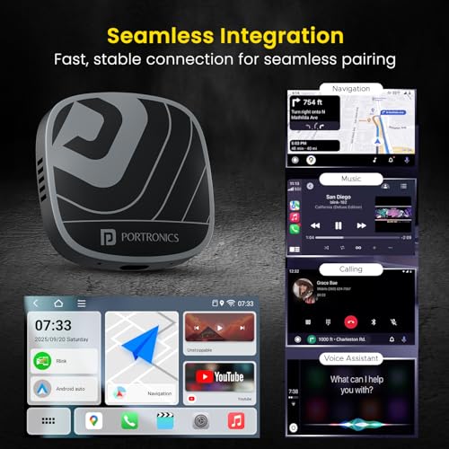 Image of Portronics Tune Plus, 2-in-1 CarPlay & Android Auto Adapter with Inbuilt YouTube, Netflix, Converts Wired to Wireless, 3GB RAM + 32GB ROM, Plug &Play, USB-A & Type-C Compatible, TF Card Slot for Media