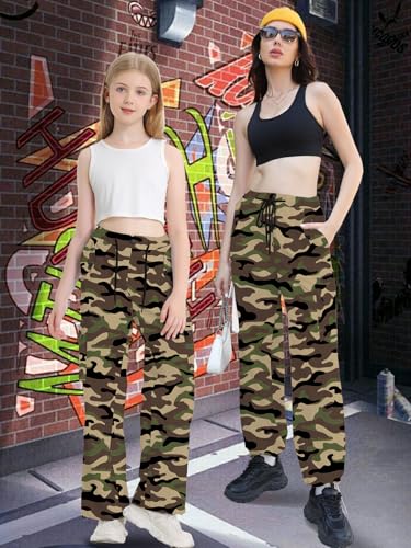 Image of Cromoncent Cargo Pants Girls & Women Parachute Pants Y2K Baggy Rave Clothes Waterproof with Pockets, 6 Years - 3XL