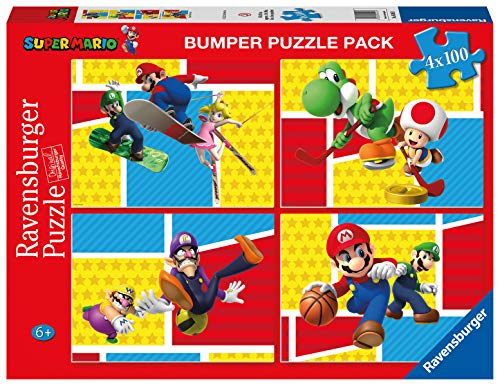 Ravensburger - Puzzle Super Mario , Colección 4x100 Bumper Pack, 4 Puzzle de 100 Piezas, Puzzle...