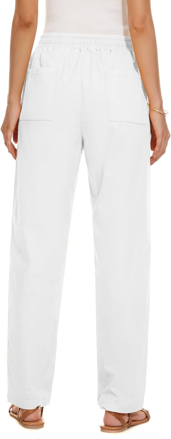 YOCUR Womens Casual Elastic High Waisted Work Pants Cotton Straight Leg Drawstring Trousers - Image 2