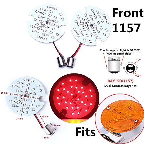 1986-2010 Front 1157 for Harley Bulb (3 inch / 77mm) Red LED Turn Signal Light DRL Road King Glide(1157 Red)