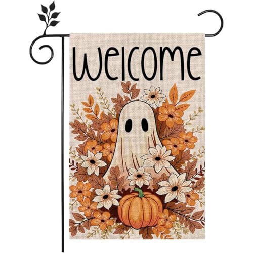 Halloween Ghost Garden Flag 12x18 Inch Vertical Double Sided Spooky Pumpkin Seasonal Holiday Flag Farmhouse Yard Outdoor Flag Seasonal Welcome Yard Outdoor Flag Outdoor Decoration