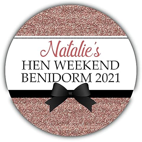 Personalised Gloss Hen Night Stickers Labels for Party Bag Thank You Printed Glitter Effect (24 x Round 45mm Medium, Rose Gold) Cover