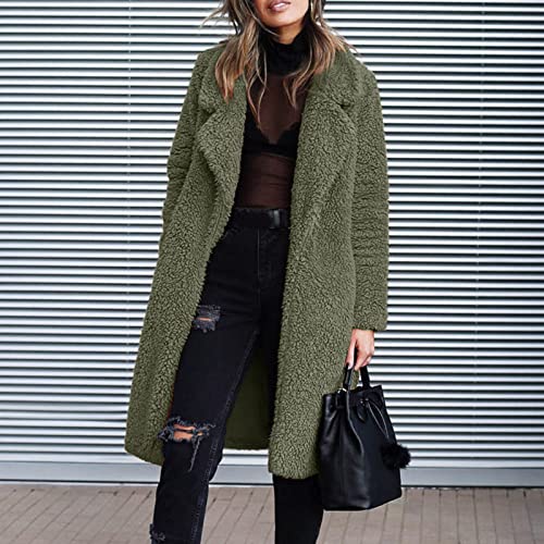 Casacos longos de lã felpudos femininos inverno trench pele sintética ursinho de pelúcia lã peacoat