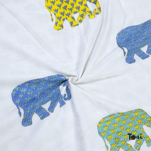 Image of TOAIArt Premium Jaipuri Dohar | AC Blanket Summer Quilt | Hand Block Printed | 3 Layers | Reversible | 150GSM 100% Mulmul Cotton | 100% Cotton Flannel Filling | Single 60 inch X 90 inch | Multicolor Elephant