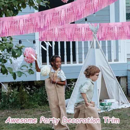 Image of 4 Pcak 39 Feet Glitter Pink Parade Float Decorations for Trailer Car, Glitter Foil Fringe Metallic Tinsel Streamers Banner Garland for Graduation Weeding Homecoming Birthday Party (Glitter-Pink)
