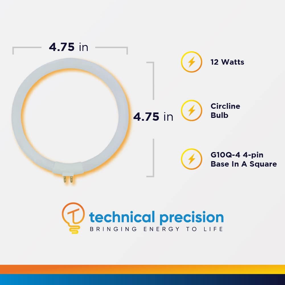 Technical Precision 12W Circline Replacement for Daylight Un0004 Light Bulb T4 Circular 12W G10Q Fluorescent Bulb - Daylight - 1 Pack