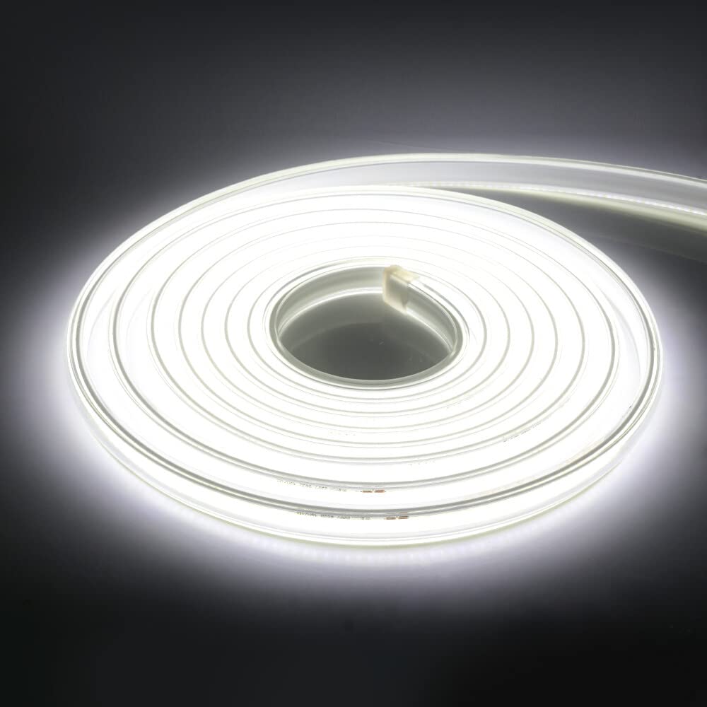 XUNATA Striscia LED COB Flessibile 220V, IP65 Impermeabile, Nastri LED ad Alta Luminosità da 360 LED/m con Cavo di Alimentazione (12m, Bianco Freddo, 6000K)