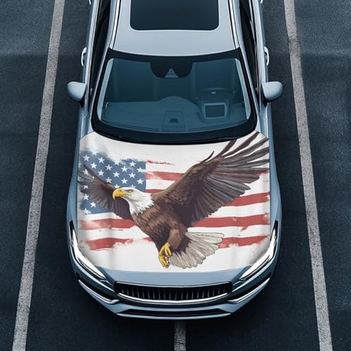 Image of Eagle Flag Car Hood Cover, Car Hood Cover Protector Film, Car Hood Cover Protector from Cats, Elastic Polyester, Stretchable, Waterproof Automotive Hood Covers