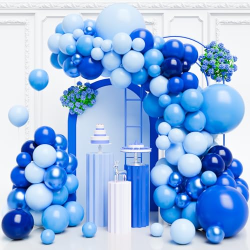 Image of Blue Balloons Garland Arch Kit,130pcs Different Sizes Royal Blue Balloon Navy Blue Balloon Light Blue Balloons for Baby Shower Birthday Graduations Anniversary Party Decorations