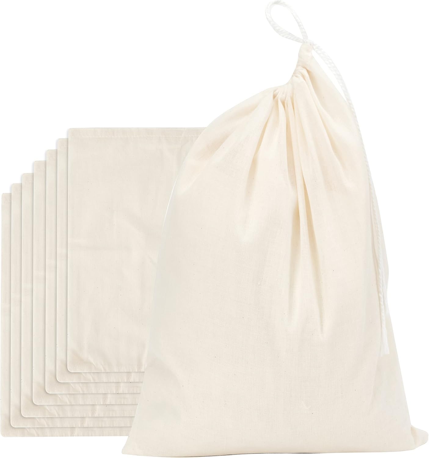 Cotton Muslin Drawstring Bags 8x12 Inch Natural Reusable Cloth Gift Bags with Cotton String for Wedding, Party, Festival, Storage & Decoration 6 Pcs-image-9