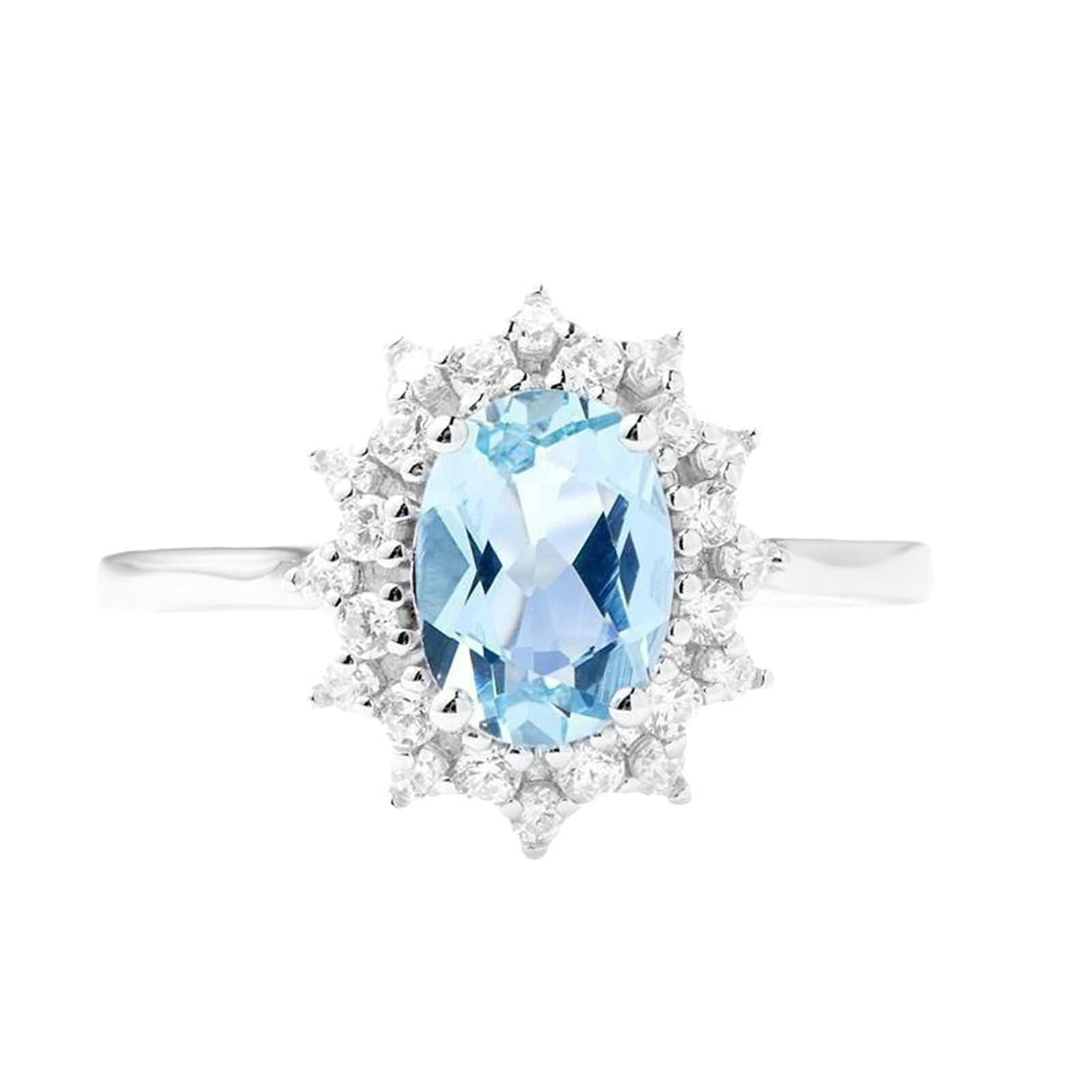 Anillo de boda para mujer, anillo de boda gótico con aguamarina ovalada y diamantes de oro blanco