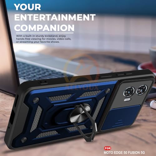 Image of Armor Bumper Back Cover Case for Moto Edge 50 Fusion 5G Rotating Camera Cover, Ring Holder & Kickstand | Heavy Duty & 360 Degree Protection Moto Edge 50 Fusion 5G Back Cover (Blue)