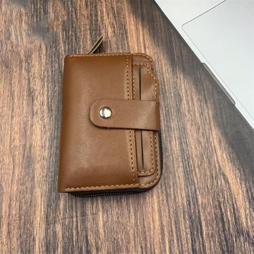Short Wallet PU Mini Card Holder Slim Purse(light coffee)
