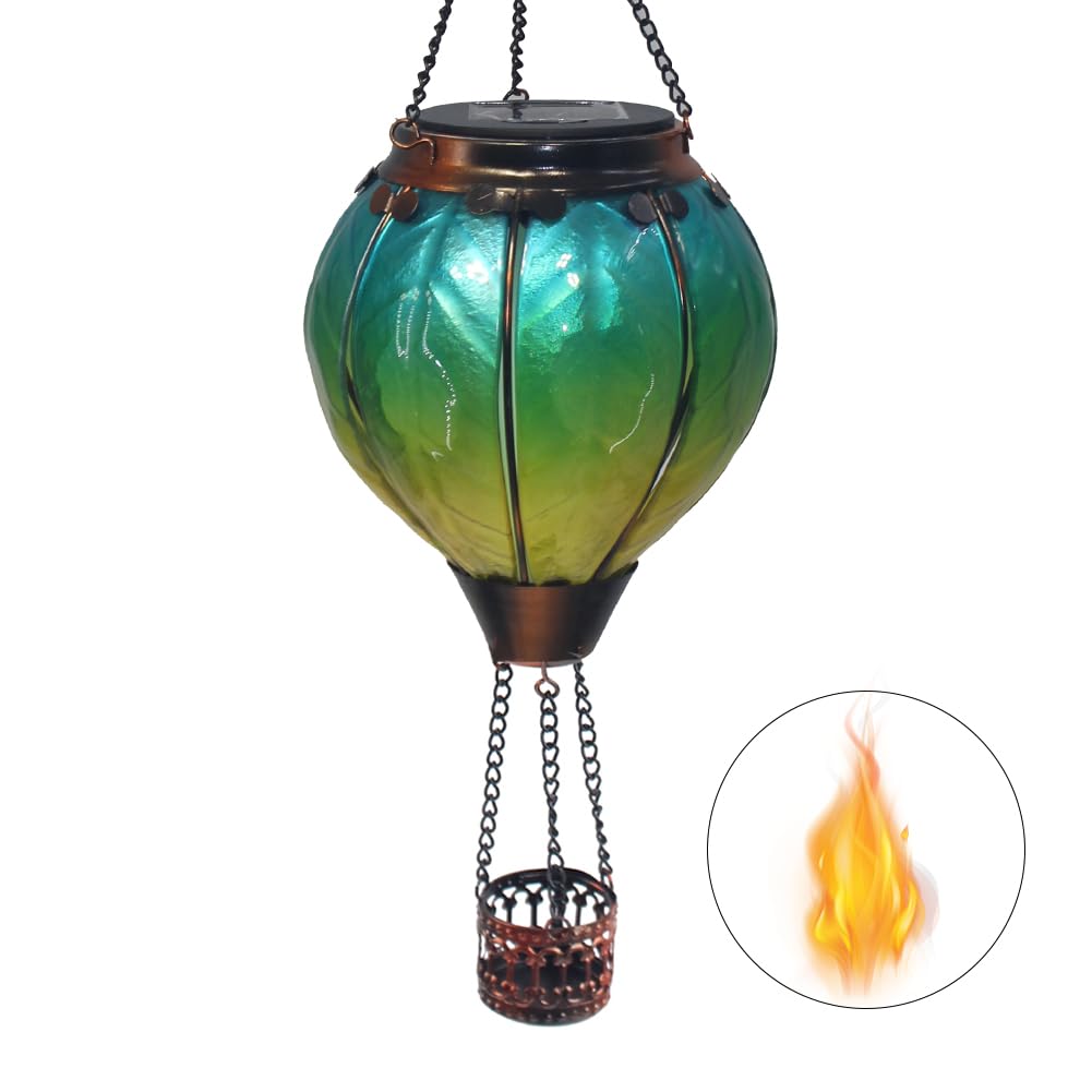 Hot Air Balloon Solar Lantern with Flickering Flame Hanging Solar Lanterns Outdoor Lights Waterproof Lanterns Decorative Garden Patio Yard Party Decor Green