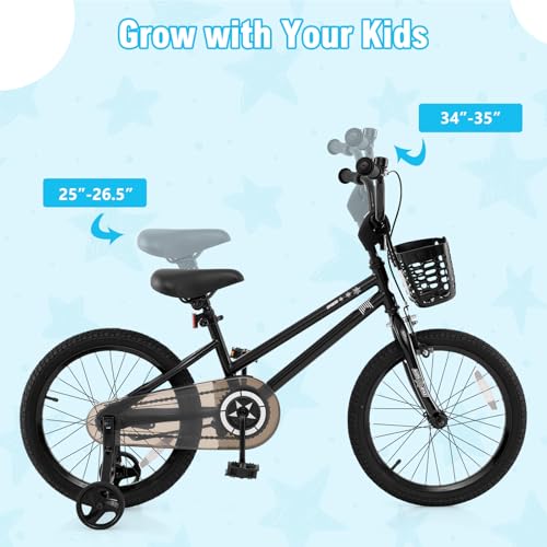Image of BABY JOY Starry Kids Bike, 12 14 16 18 Inch Bicycle with Training Wheels, Storage Basket, Adjustable Handlebar & Seat, Handbrake & Coaster Brake, Girls Boys Bike