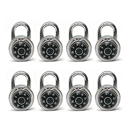 LanuBe Lock Standard Dial Combination Lock, 2 in. Wide, with Different Combinations, Black Turnplate, Pack of 8; Lock for School, Employee, Gym & Sports Locker, Case, Toolbox, Fence and so on