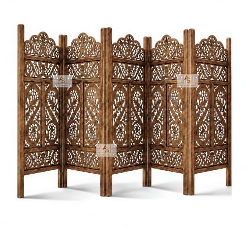 Image of Partition for Living Room,Divider,Partition Wall Room Divider Screen Separator, Wall Panel Divider for Hall | Bedroom |Office | Puja Room | Restaurant S Design (4ft 5 Panel Antique)