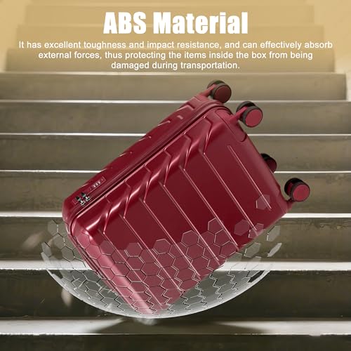 Image of 20 Inch ABS Hard Shell Travel Checked Luggage With Combination Lock, Red