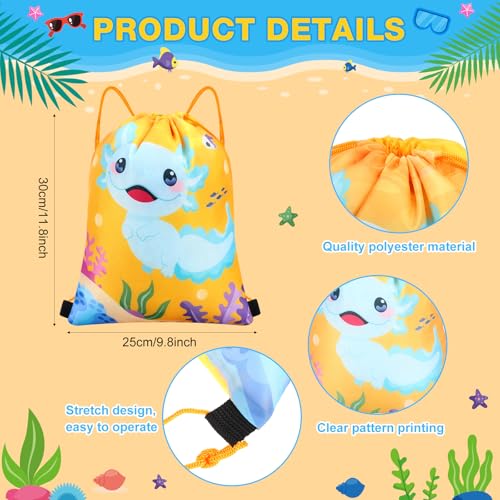 Image of Honoson 16 Pcs Axolotl Drawstring Backpack Axolotl Goodie Bags Amphibian Themed Gift Bags Drawstring Backpack Reptile Animals Party Favors Snack for Axolotls Birthday Party Supplies Baby Shower Decor