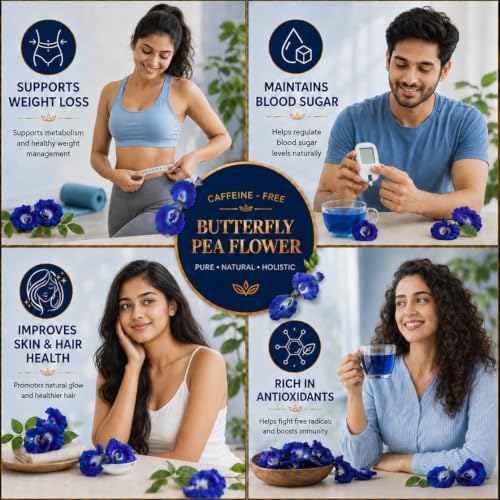 Image of BOVI Butterfly Pea Flower Tea Bags, 30 Teabags | Aparajita /Shankhpushpi Herbal Tea | Caffeine Free| Antioxidant Rich Wellness Tea