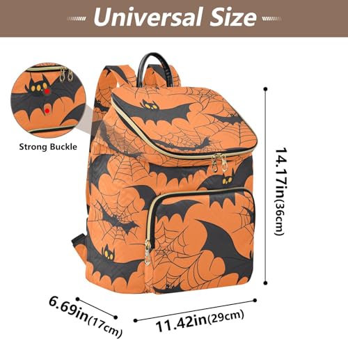 KLL Halloween Spider Web Bat Orange Backpack for Women Fashion Casual College Bookbag Daypack for Shopping Sports Travel3