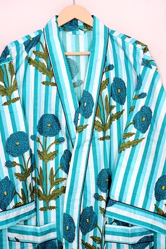 Image of Pure 100% Cotton Robe For Womens Bathrobe Dressing Gown Long sleepwear Free Size Kimono