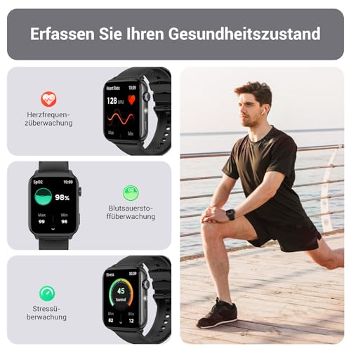 Smartwatch Damen und Herren mit Anruf, 1,91-Zoll-Display mit Taschenlampe, Herzfrequenz, Schrittzähler, SpO2, Schlafüberwachung… – Ansicht 4