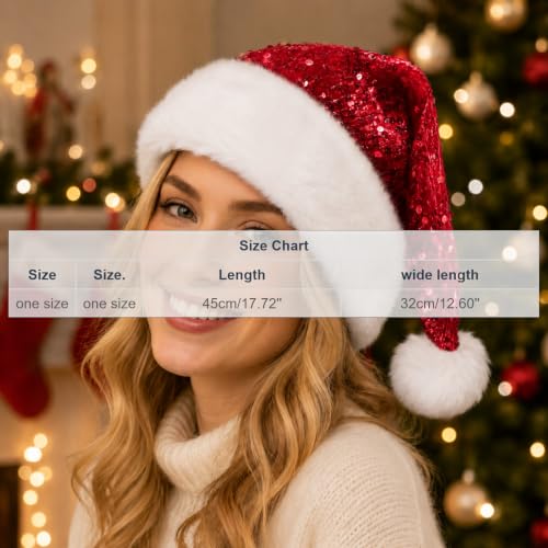 AQAYL Sequin Santa Hat Adults Christmas Hats with Soft White Fur Trim - image 4