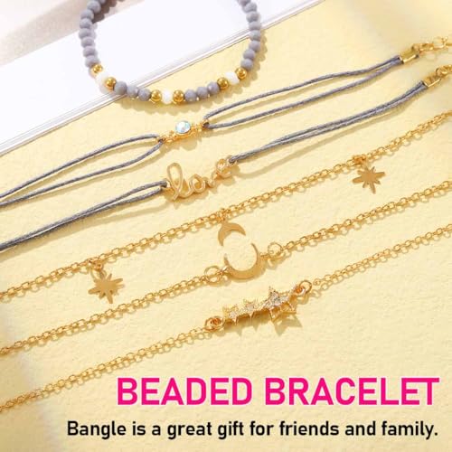 Juego de pulseras estrella y luna doradas 518NhvIvUXL. SL1000