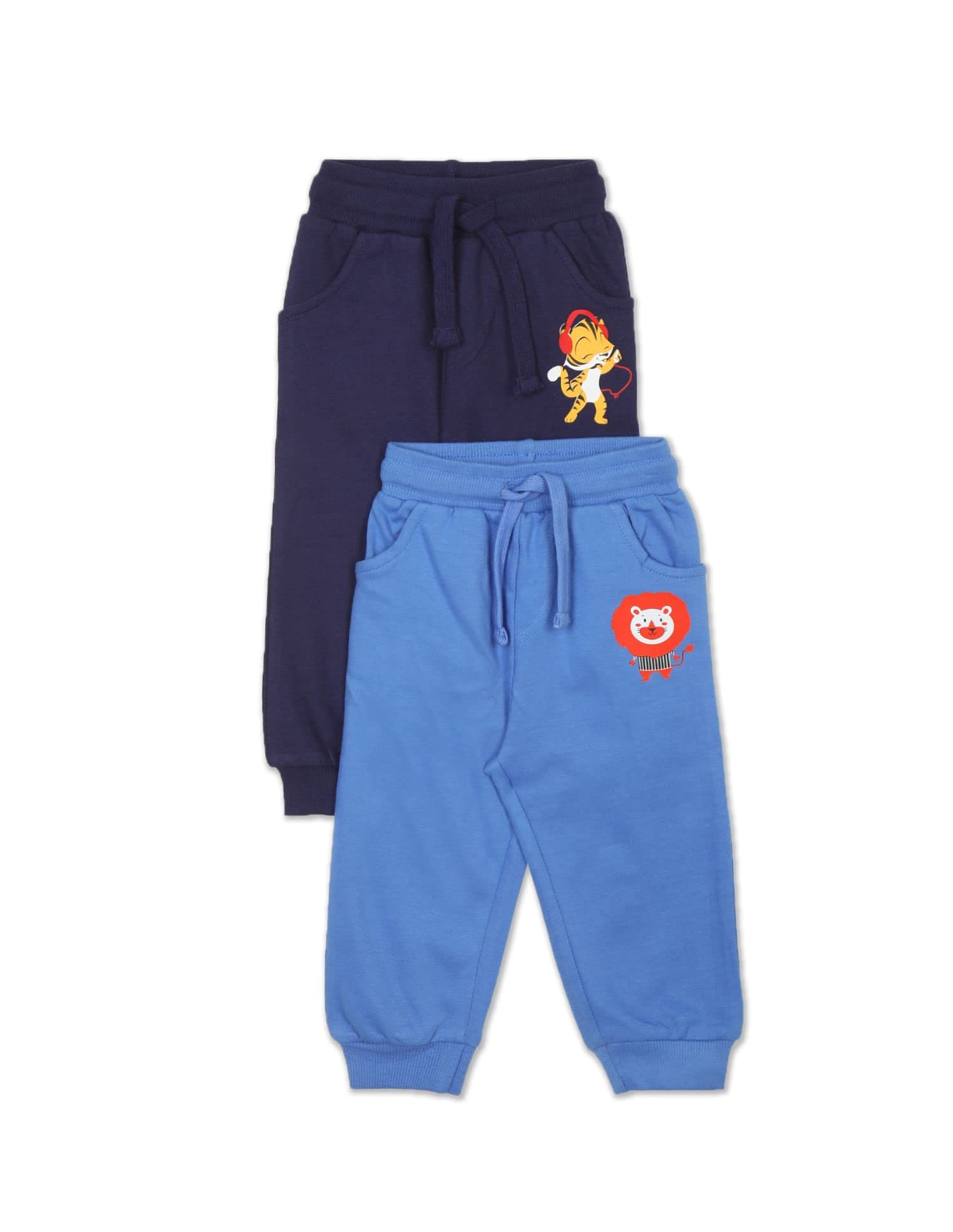 Donuts Boys Blue Mid Rise Drawstring Waist Joggers - Pack of 2
