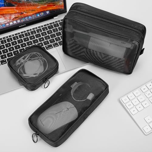 5 Pieces Mini Zipper Nylon Mesh Pouch, Mesh Cosmetic Bags Makeup Bags, Multipurpose Travel Toiletry Bags for Office Supplies and Travel Accessories (Black, Assorted Sizes)2