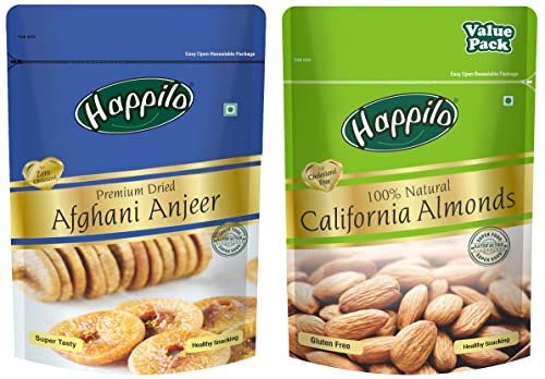 Image of Happilo 100% Natural Premium Californian Almonds Value Pack Pouch,Dried,500g & Premium Afghani Anjeer,Dried,200g