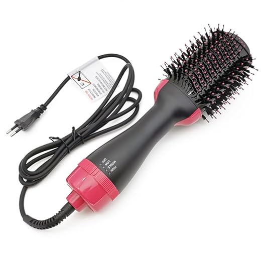 Escova Secadora e Modeladora 2 em 1 – Alisa, Seca e Modela Cabelo, 3 Níveis de Temperatura e Velocidade, Design Oval Anti-Frizz – 1000W, Cerdas Flexíveis, 110V (Rosa)