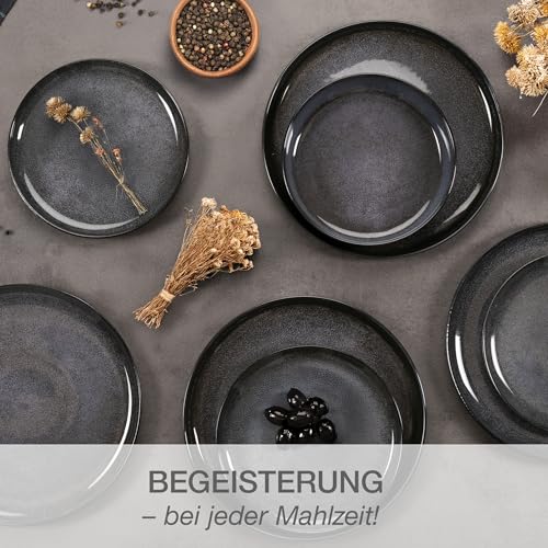 Moritz & Moritz VIDA Geschirrset 6 Personen Blau 18-tlg. - Modernes Porzellan Geschirr Set - Kratz-, Mikrowellen- & Spülmaschinenfest, Essgeschirr, Tafelservice, Kombiservice 6 Personen