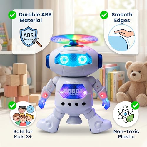 Image of Dancing Robot Toy for Kids with 3D Lights and Music Robot with Moving Hands Legs Head Spinning Action Battery Operated Fun Dance Toy for Boys Girls Indoor Play [White 99444-2]